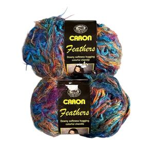 VTG Caron Feathers Chenille Eyelash Yarn Peacock 2 Skeins 70yds ea. Discontinued